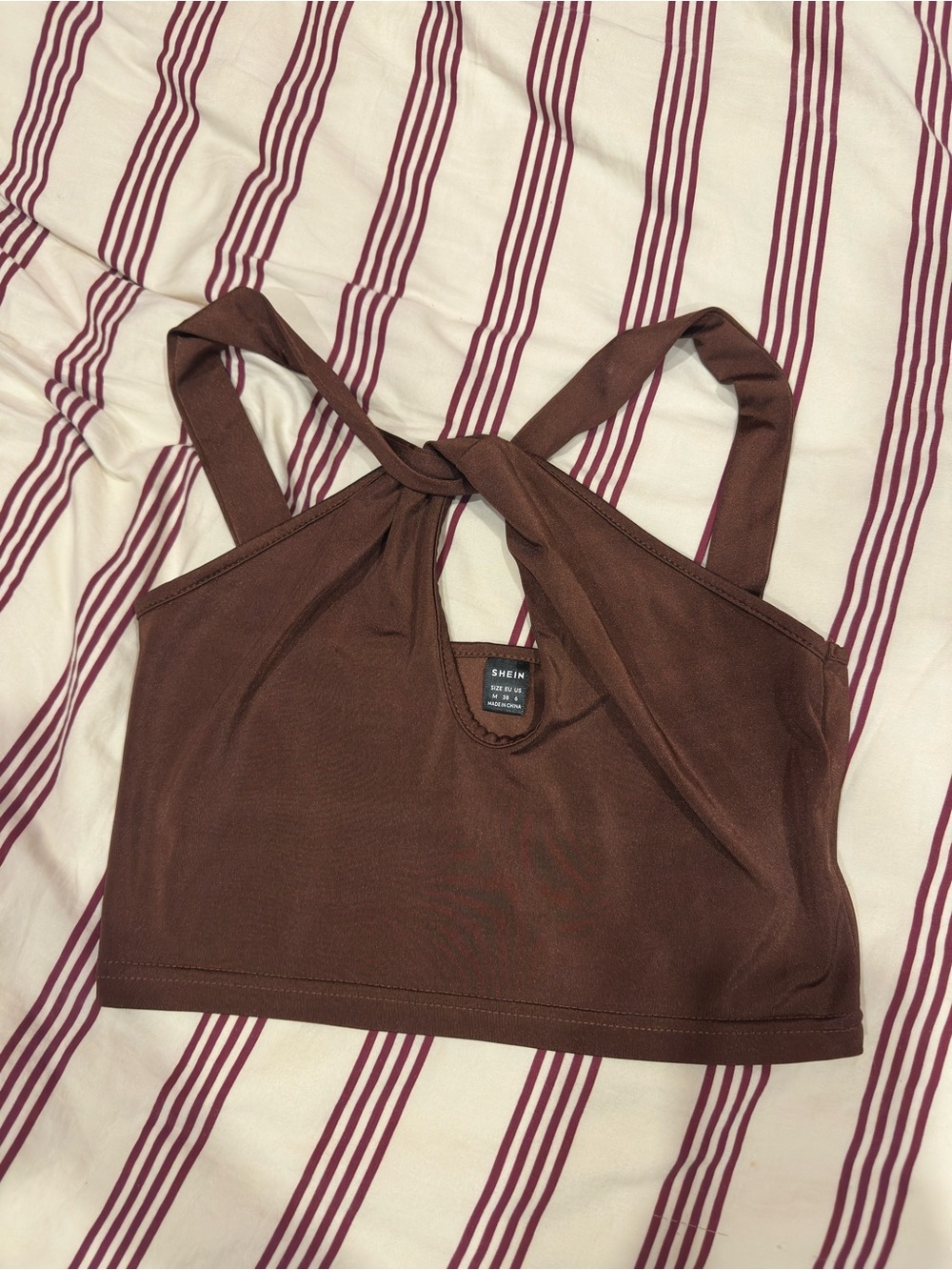 Brown Twist-Back Crop Tank Top